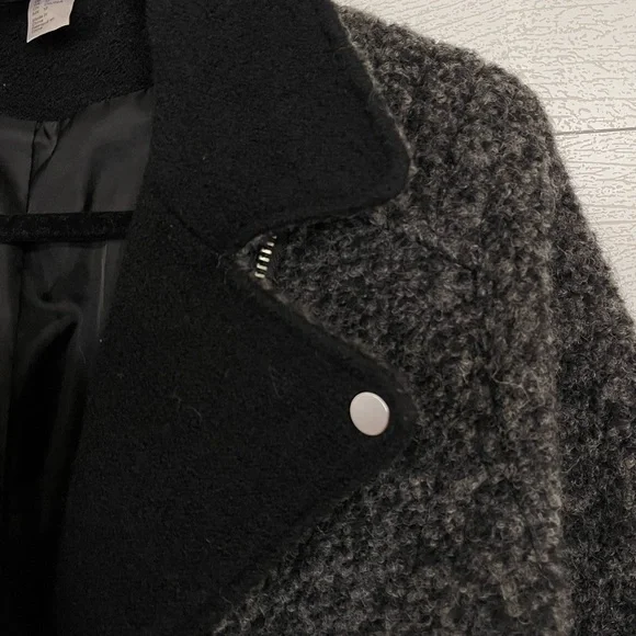 Grey fuzzy wool winter moto style jacket - Picture 6 of 10